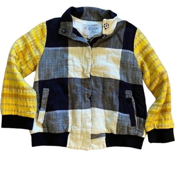 ACE & JIG DOMINO BLACK WHITE YELLOW CHECK BOMBER JACKET XS - Picture 4 of 16